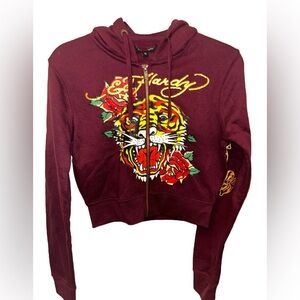Ed Hardy Women's Maroon Tiger Graphic Hoodie & Sweats Set